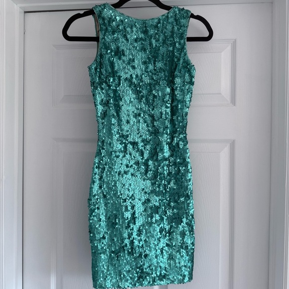 DRESS THE POPULATION Aqua Blue Sequin Sleeveless Kim Mini Party Dress XS - Picture 7 of 11